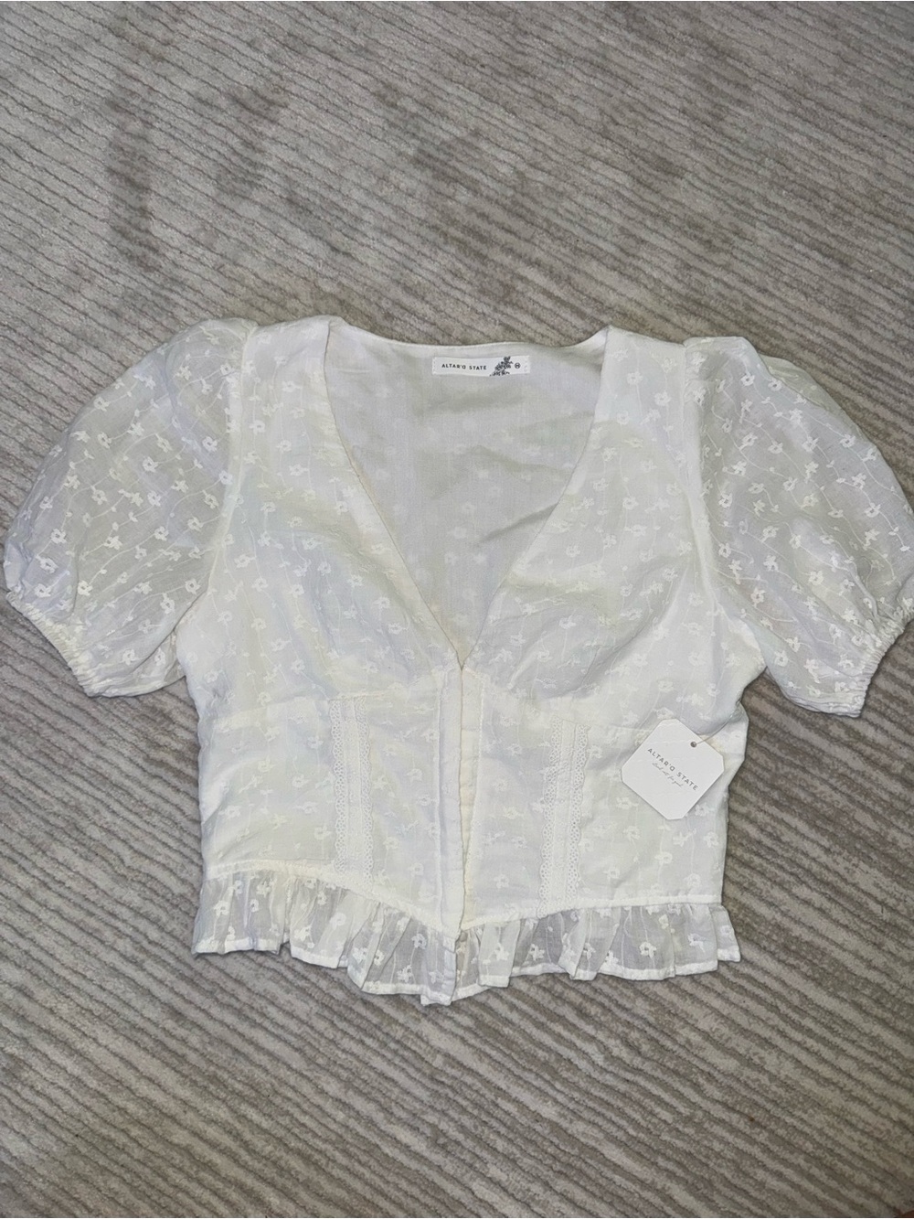 Altar'd State White Eyelet V-Neck Peplum Blouse